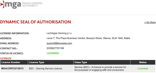 Leovegas MGA Licence